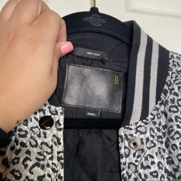 R13 Grey Leopard Shrunken Roadie Jacket in Enzyme Stone Wash - Picture 10 of 13